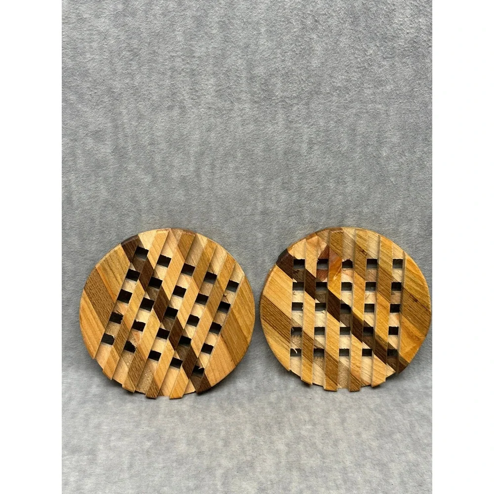 Vintage Wood Trivet Set of 2 Handcrafted by Fred DeCario 7